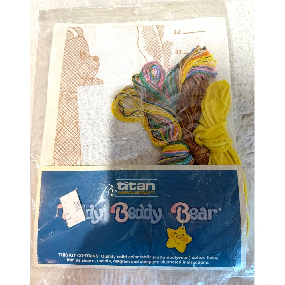 NEW VTG 1986 Titan Needlecraft Teddy Beddy Bear Growth Chart Cross Stitch Kit